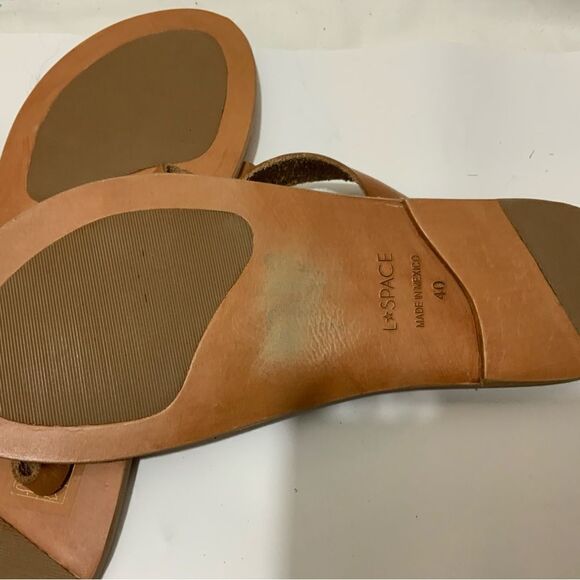 L*SPACE by Cocobelle Shore Break Tan Leather Strappy Sandals Slides 40 - Picture 4 of 7